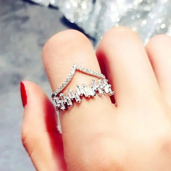 😍Romantic Design Tiny Rectangle Gems Twisted Double Layer Silver Ring, L227 - Picture 4 of 5